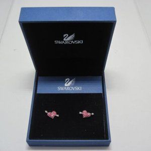 FLASH SALE Swarovski Swan Signed red heart and arrow post earrings New In Box